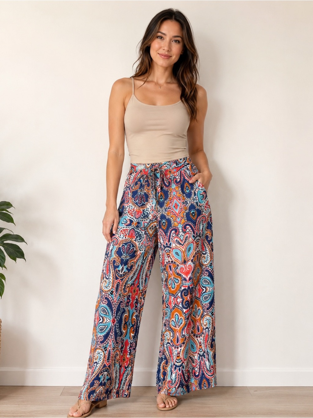 Christian Siriano colourful Palazzo wide light Pants  MED NWT